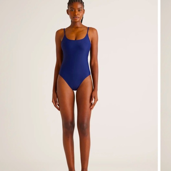 Abercrombie navy ribbed lace up back one piece bathing suit or bodysuit nwot $80 - Picture 1 of 5